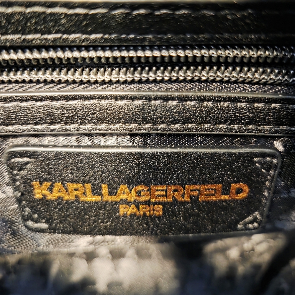 Karl Lagerfeld Black Saffiano Leather Satchel Crossbody with Gold Hardware - Picture 10 of 13